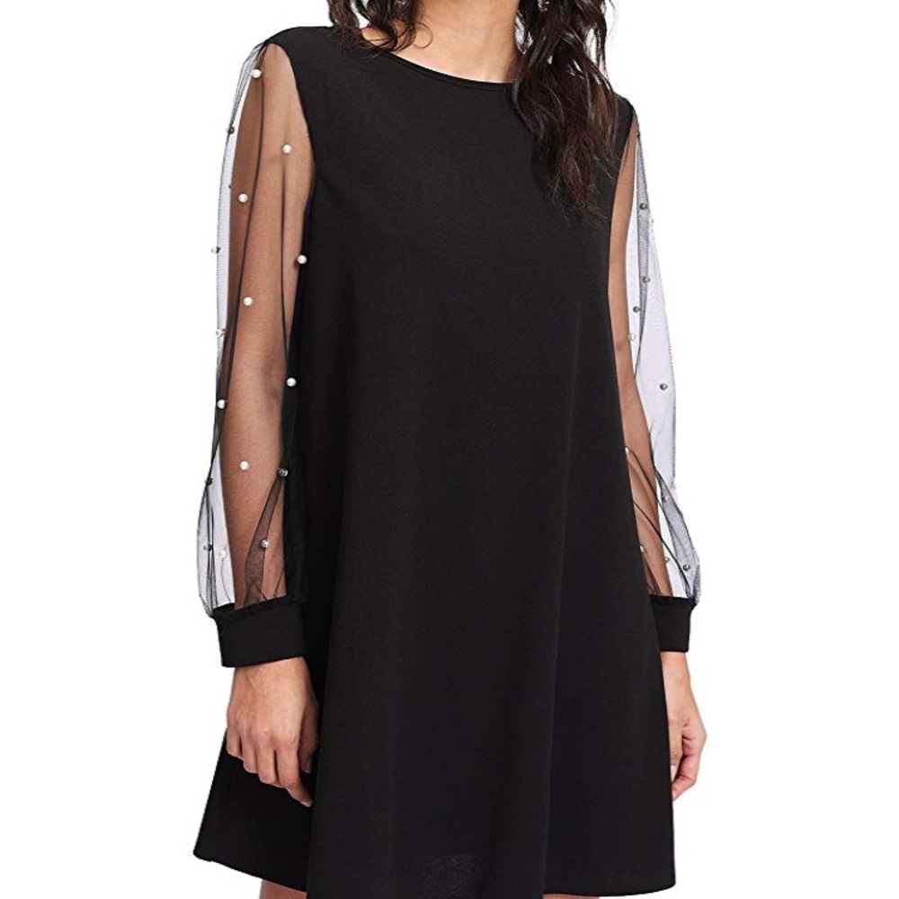 Black and Pearl Beaded Black Dress